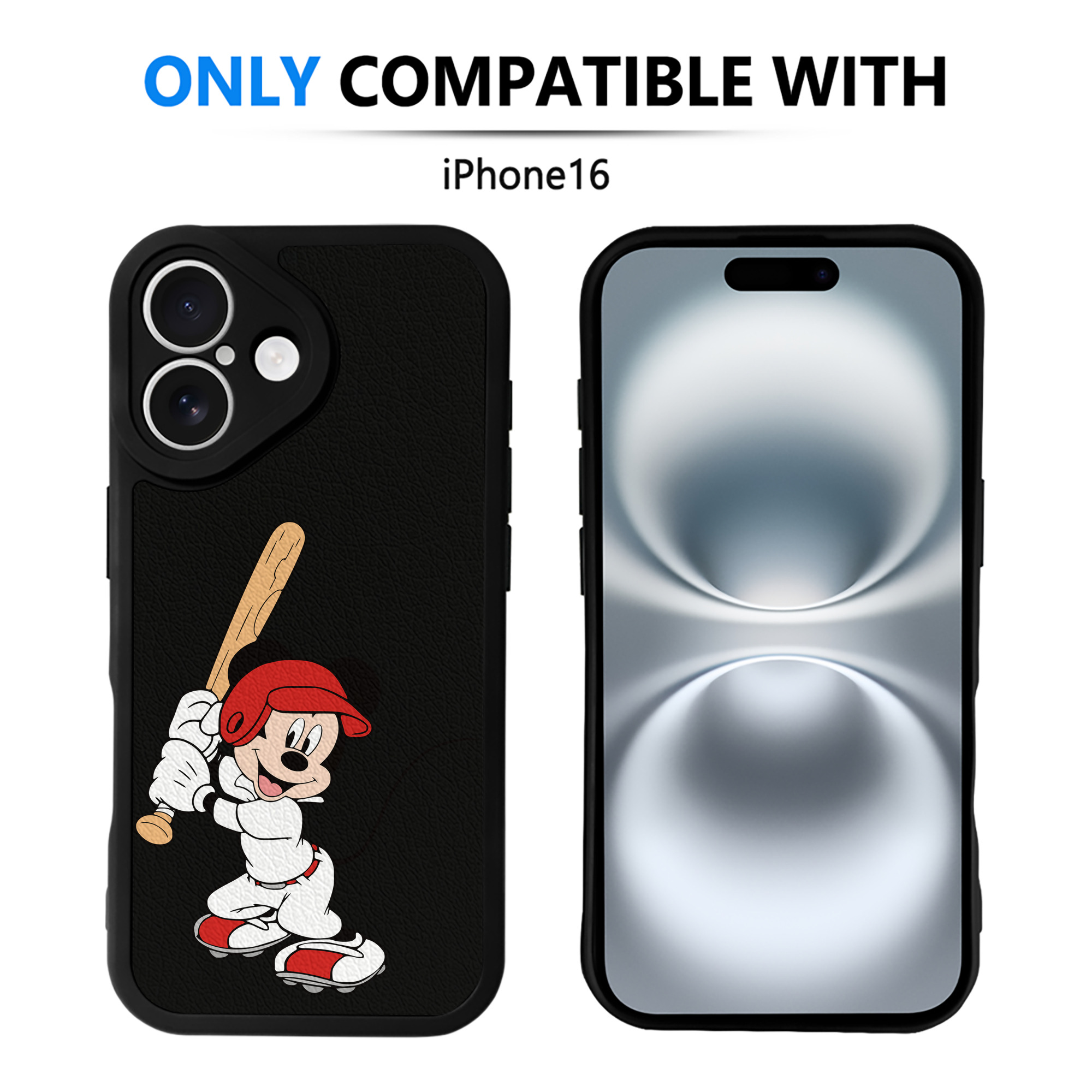 （画像用） ミッキーマウス Mickey Mouse 【iPhone 16シリーズ対応】シリコンスマホケース（レザー調） 材質：シリコン